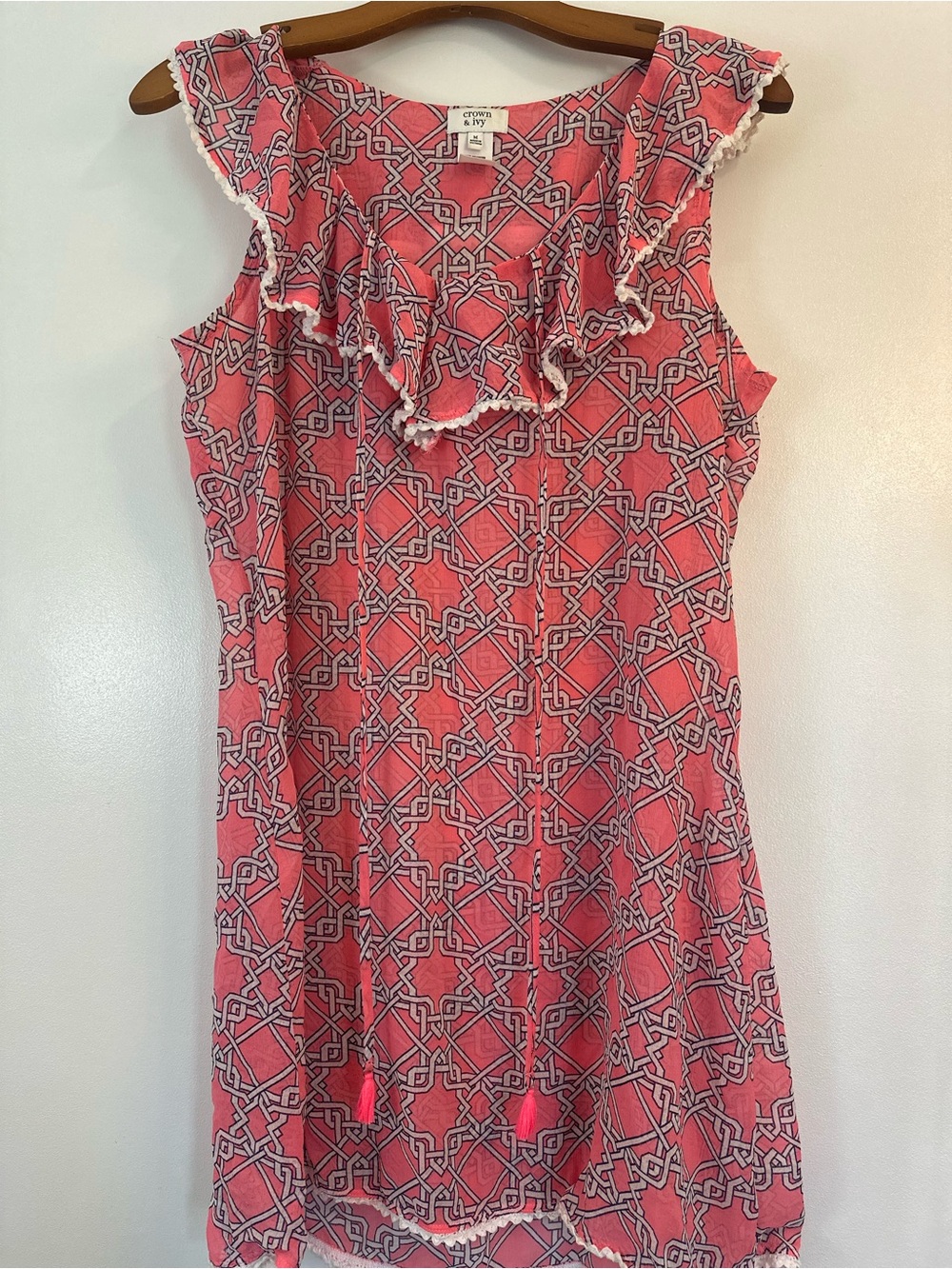 crown & ivy Coral Pink Geometric Sleeveless Tunic